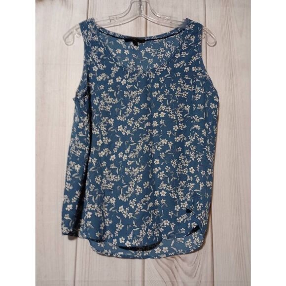 Banana‎ Republic Shirt Ladies Small Blue White Floral Sleeveless - Picture 1 of 7